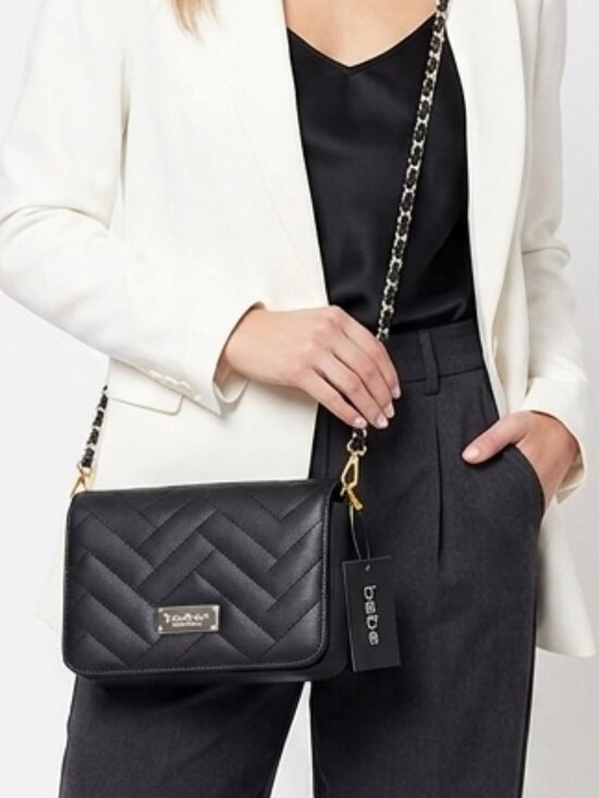 bebe Handbags - NWT Bebe Sophia Black Chevron Quilted Crossbody Bag